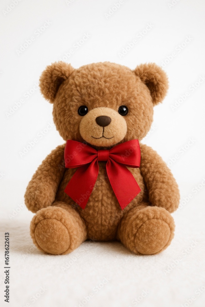 Obraz premium Teddy Bear with Red Bow on Neck