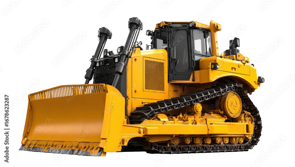 Obraz premium Front view of a large yellow bulldozer