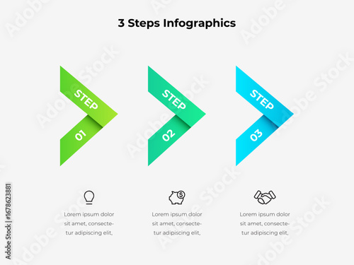 Infographic representing three sequential steps, suitable for illustrating processes, strategies, or concept presentations in educational and professional contexts