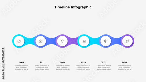 Creative infographic showcasing a timeline with key milestones, representing progress, innovation, and achievement through a visually appealing design and illustrative icons
