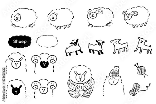 ひつじの手描きベクターイラスト_線画｜Hand-Drawn Sheep Vector Illustration_lineart