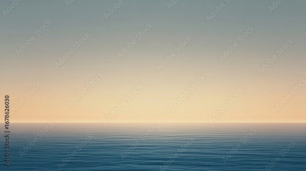 Fototapeta premium A tranquil seascape with calm blue waters meeting the horizon under a serene sky,