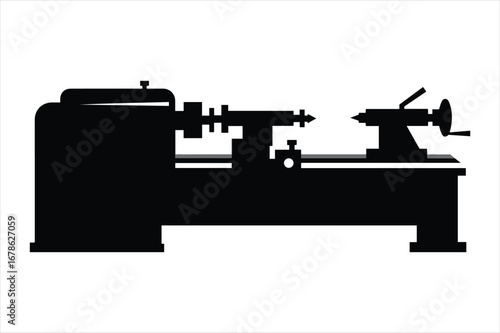Silhouette of a metalworking lathe machine a classic tool for precision engineering and craftsmanship