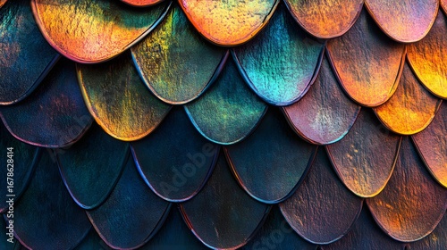 Wallpaper Mural Digital illustration of overlapping scales in vibrant teal, gold, and orange hues. Torontodigital.ca