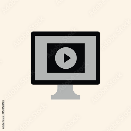Modern computer displaying a video player icon, ready for digital content creation and streaming