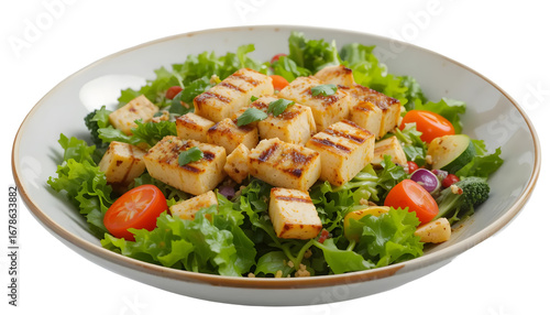 Fresh Vegetables salad with grilled tofu isolated  on white and transparant background 