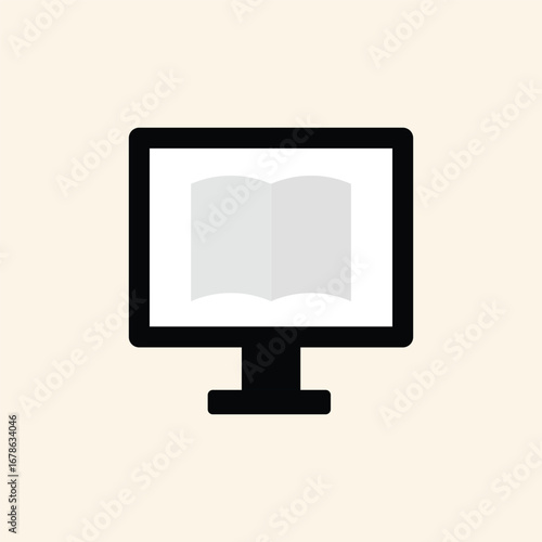 Modern computer displaying an open book, symbolizing digital learning and online knowledge access