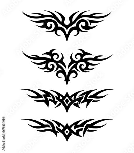 Tribal Tattoo Design Set – Vector Symmetrical Abstract Black Art Patterns