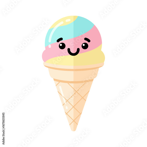 Cute ice cream cone with a happy face