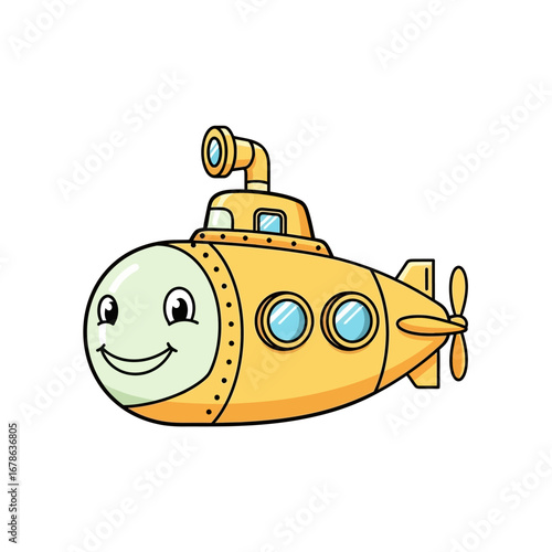Cute Yellow Submarine Cartoon Illustration