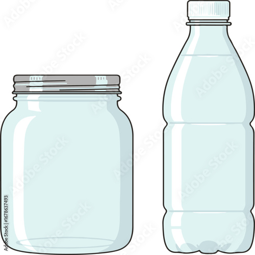 Glass Jar and Plastic Bottle Vector