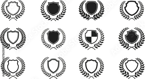 Discover elegant shield emblems with laurel wreaths, perfect for branding and awards.