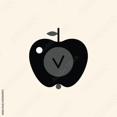 Modern black apple icon with check mark symbol, symbolizing healthy choices and successful lifestyle brands