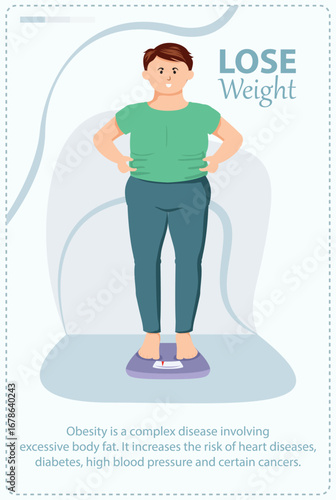 illustration of a brown-haired man who wants to lose weight of obesity EPS Vector