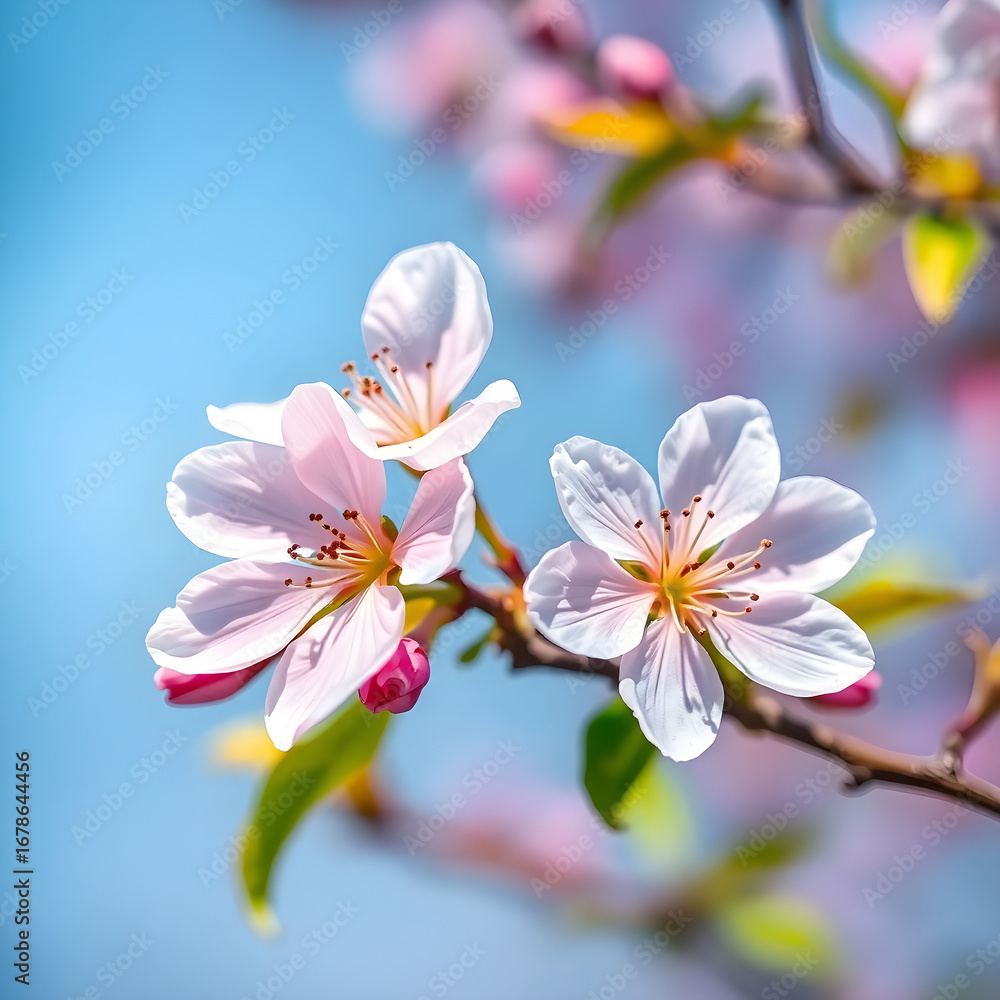 Fototapeta premium Serene White Cherry Blooms Against Sky
