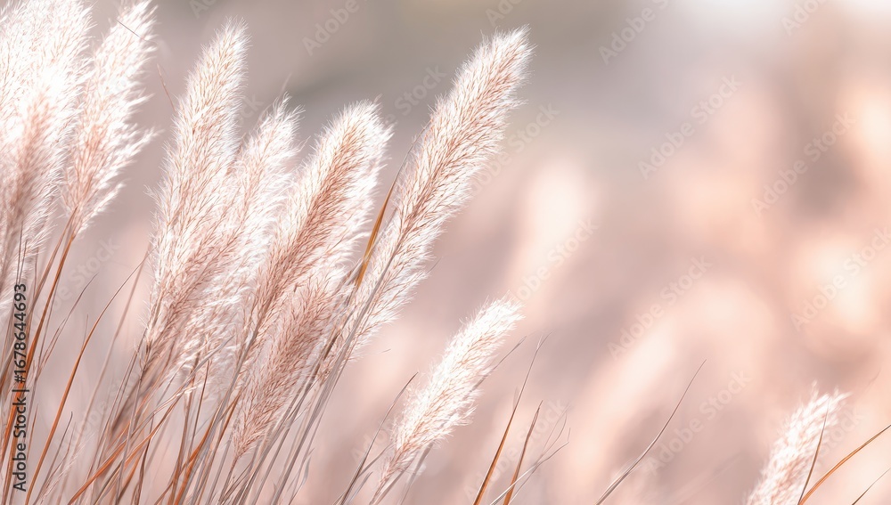 Obraz premium Soft, light beige grasses sway gently in a dreamy, pastel-toned background