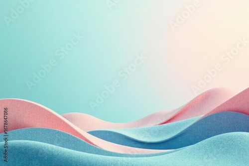 Abstract Pastel Waves Serene Textured Landscape of Soft Pink and Blue Undulations Against a Light Aqua Background