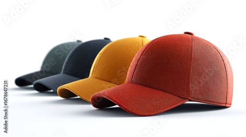 Variety of baseball caps in different colors