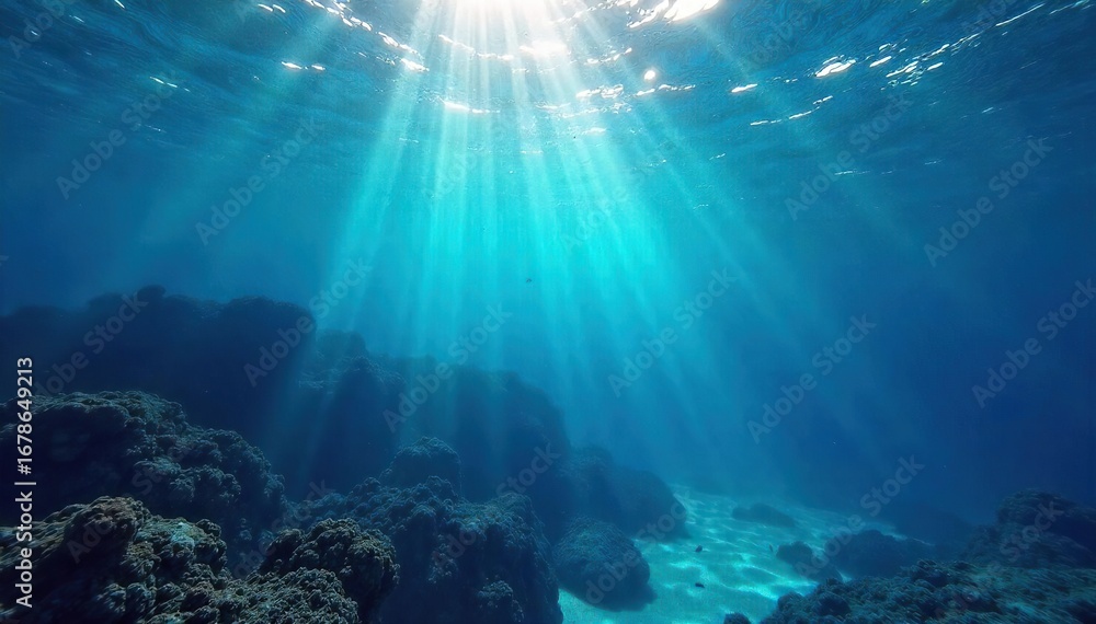 Fototapeta premium Abstract underwater soundscape, deep ocean waves, tranquil blue hues, mysterious depths, echoing ambience, peaceful underwater world, calming sounds of the sea , sea, ripple