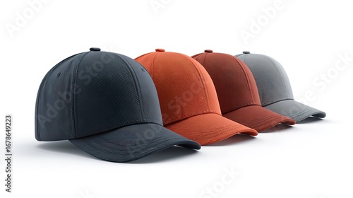 Baseball caps display multicolored