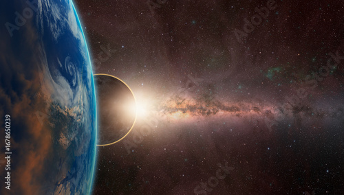 Fototapeta Naklejka Na Ścianę i Meble -  Solar Eclipse over the planet Earth 