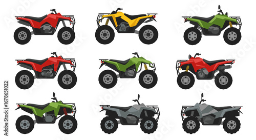 Collection of colorful quadracycles in flat design