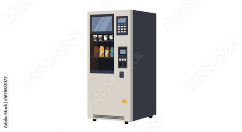 Modern beverage vending machine with digital screen and keypad