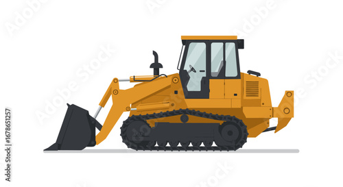 Construction bulldozer side view on white background