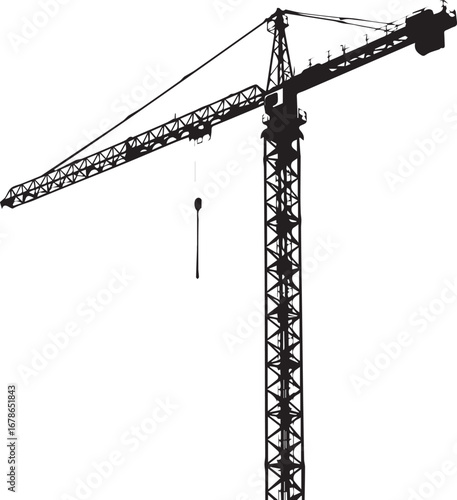 Towering construction crane silhouette against a bright white sky, symbolizing industry and progress
