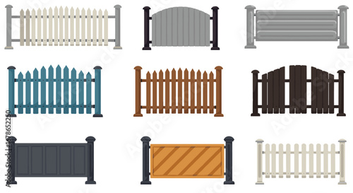 Collection of diverse fence designs featuring various styles and colors
