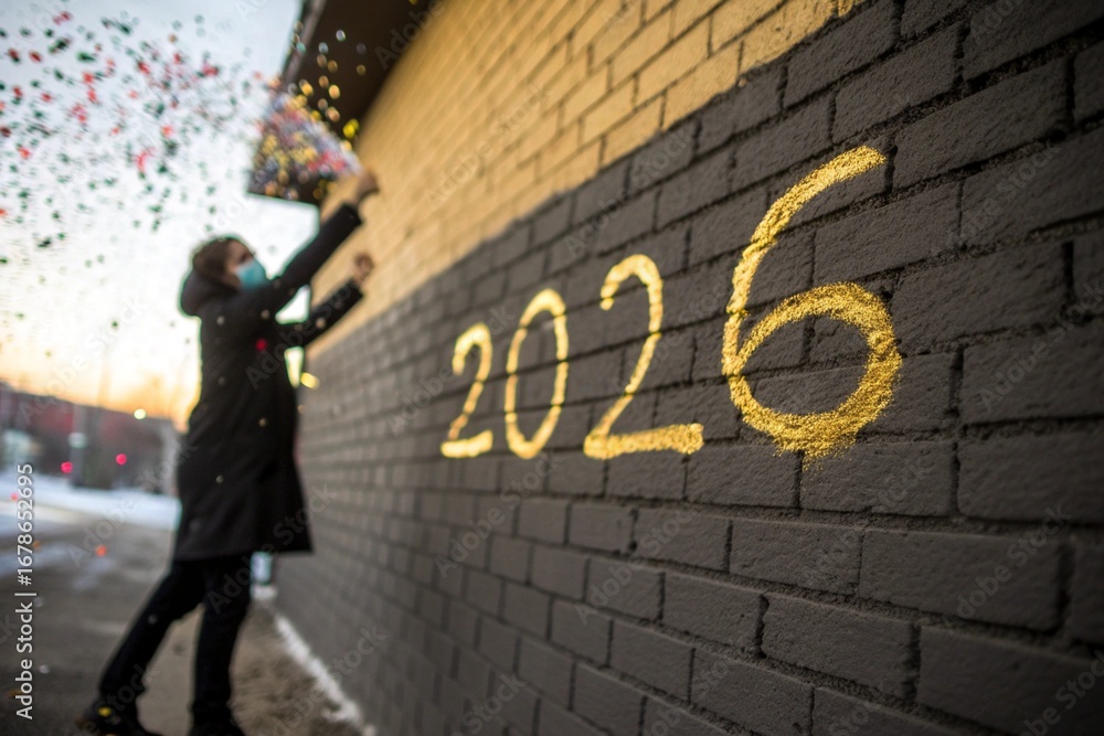 Fototapeta premium Close Up View of Spray Painted New Year Numbers Art