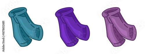 Cartoon Colorful Pants Set. Blue, purple and lilac pants in cartoon flat style. Cozy clothing collection illustration on white background.