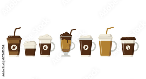 Assorted coffee cups collection in modern flat design