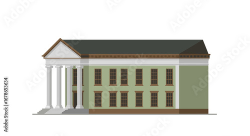 Classical building with columns in simple flat design on white background