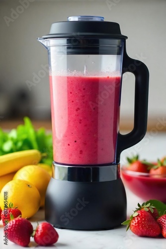 Close-up of a vibrant smoothie being blended in a powerful blender food processor  Perfect for healthy eating and kitchen appliance websites , food processor, diet