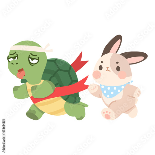 Cartoon Illustration of Tortoise and Hare Race