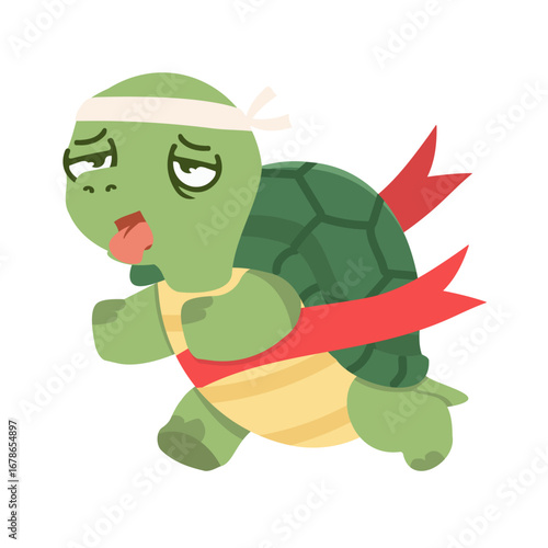 Cartoon Turtle Exhausted After Race