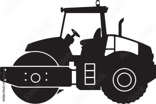 Powerful steamroller compacting asphalt for smooth road construction projects