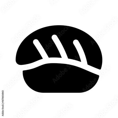 Illustration showing a black icon of sushi, rolls and other attributes of Japanese food, on a white background