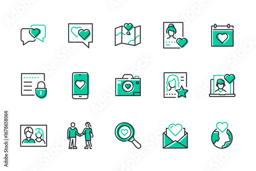 Internet dating - set of line design style icons