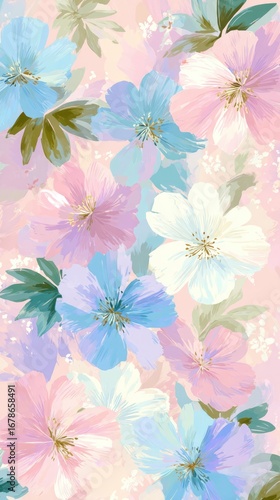 Wallpaper Mural Pastel floral pattern, soft colors, delicate blossoms Torontodigital.ca