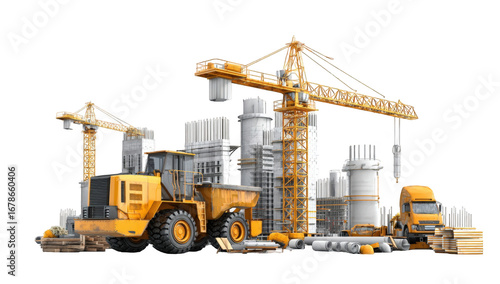 Construction site scene with heavy machinery