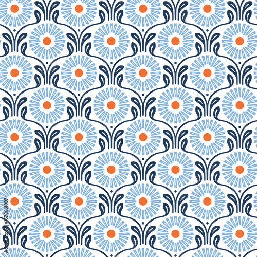 Abstact blue flower texture print pattern