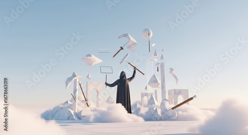 Generative AI Art Concept Surreal Digital Creation Abstract Geometric Forms Artificial Intelligence Innovation