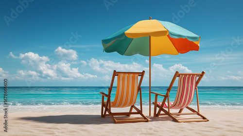 Wallpaper Mural Beach Chairs and Umbrella on Tropical Seashore Torontodigital.ca