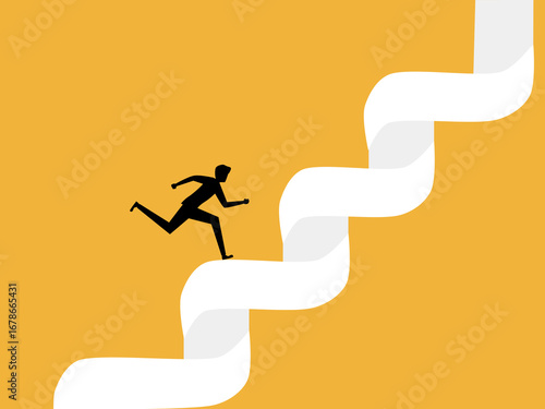 businessman runs up the stairs one step at a time.