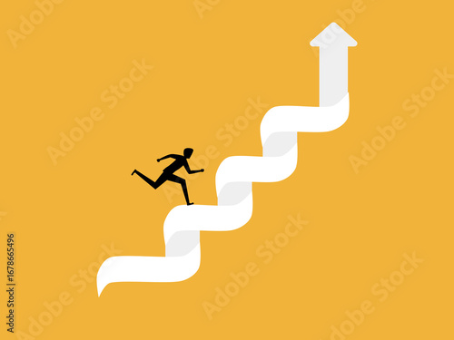 businessman runs on an arrow that grows