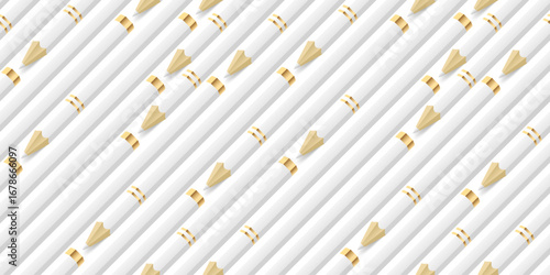 White color pencils seamless pattern, diagonal arrange, top view. Back to school concept. Seamless background of minimalistic pencils set. Wpapping paper or web page fill texture