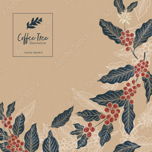 コーヒーの木のカラーフレーム（クラフト背景）