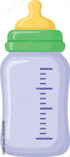 Baby bottle with yellow nipple and green cap isolated vector